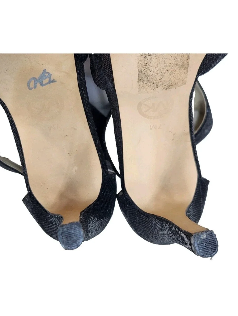 MICHAEL KORS Sparkle Platform Heels Sz 7 Black Ankle T-Strap Cut-Out Back Zip